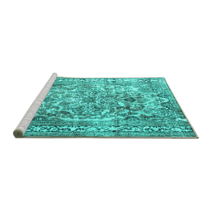 Sideview of Machine Washable Persian Turquoise Traditional Area Rugs, wshtr3595turq
