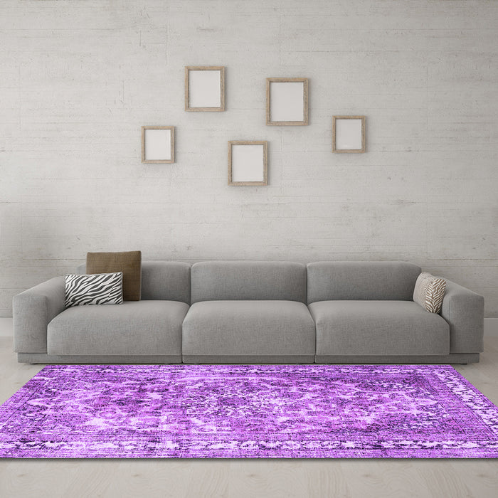 Machine Washable Persian Purple Traditional Area Rugs in a Living Room, wshtr3595pur
