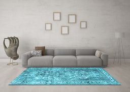 Machine Washable Persian Light Blue Traditional Rug in a Living Room, wshtr3595lblu