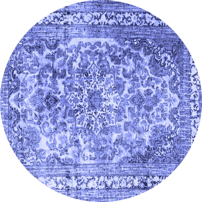 Round Machine Washable Persian Blue Traditional Rug, wshtr3595blu