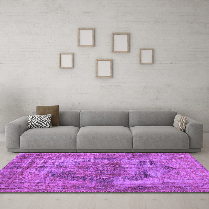 Machine Washable Persian Purple Traditional Area Rugs in a Living Room, wshtr3596pur