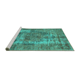 Sideview of Machine Washable Persian Turquoise Traditional Area Rugs, wshtr3596turq