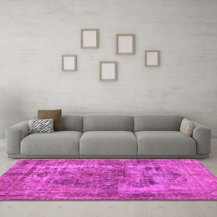 Machine Washable Persian Pink Traditional Rug in a Living Room, wshtr3596pnk
