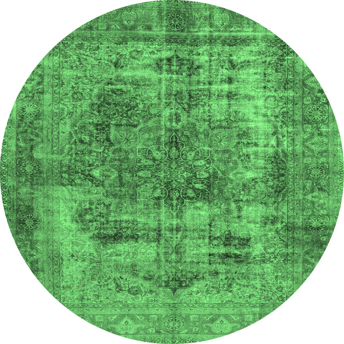Round Machine Washable Persian Emerald Green Traditional Area Rugs, wshtr3596emgrn