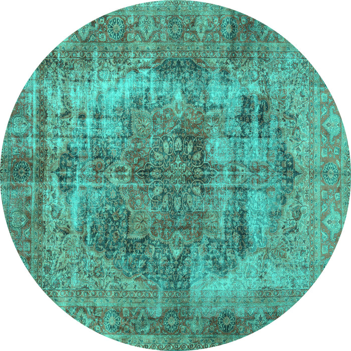 Round Machine Washable Persian Turquoise Traditional Area Rugs, wshtr3596turq