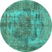 Round Persian Turquoise Traditional Rug, tr3596turq