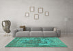 Machine Washable Persian Turquoise Traditional Area Rugs in a Living Room,, wshtr3596turq