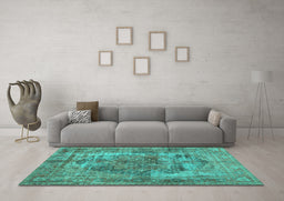 Machine Washable Persian Turquoise Traditional Area Rugs in a Living Room,, wshtr3596turq