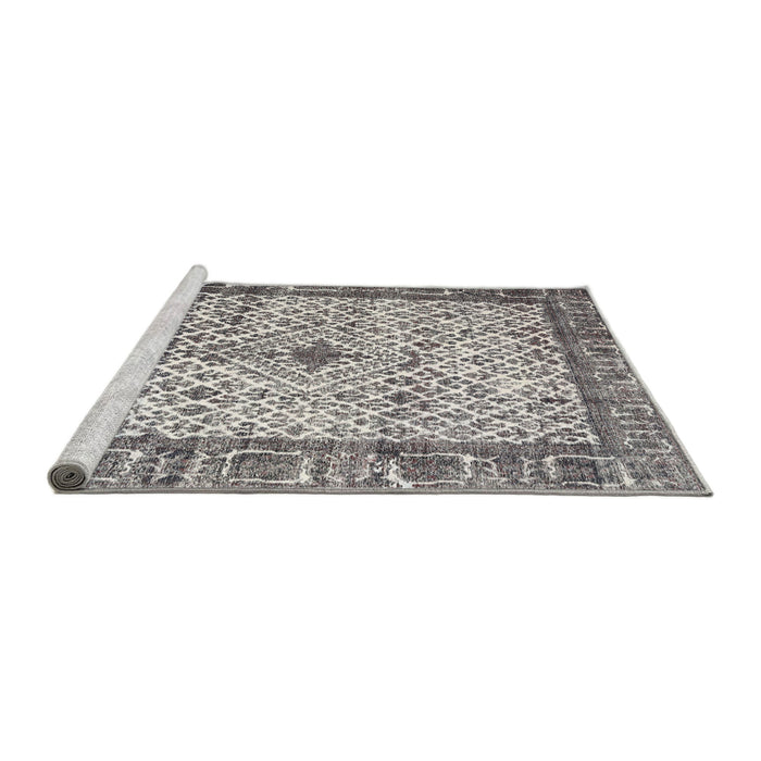 Sideview of Machine Washable Traditional Carbon Gray Rug, wshtr3597