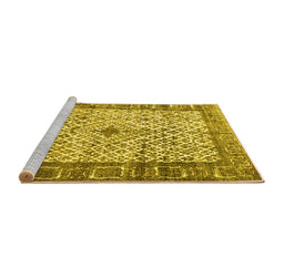 Sideview of Machine Washable Persian Yellow Traditional Rug, wshtr3597yw