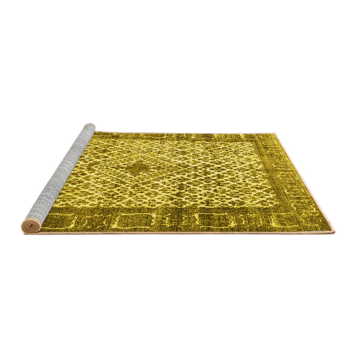 Sideview of Machine Washable Persian Yellow Traditional Rug, wshtr3597yw