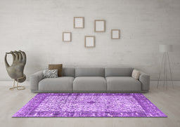 Machine Washable Persian Purple Traditional Area Rugs in a Living Room, wshtr3597pur