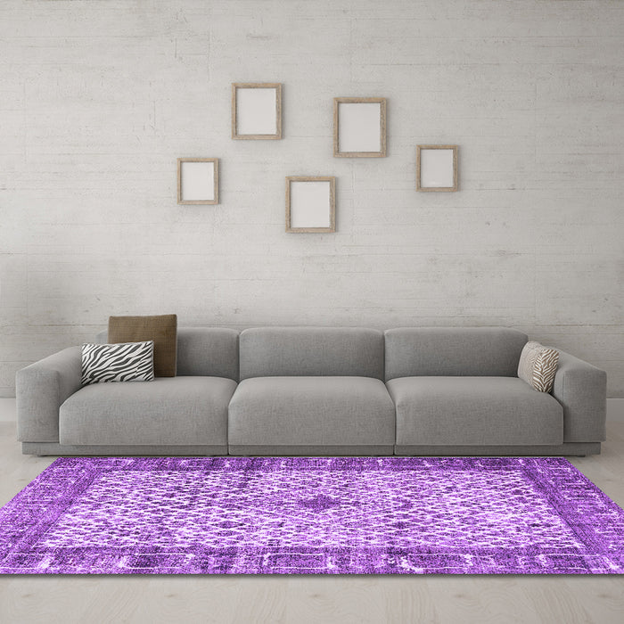 Machine Washable Persian Purple Traditional Area Rugs in a Living Room, wshtr3597pur