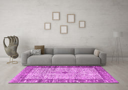 Machine Washable Persian Pink Traditional Rug in a Living Room, wshtr3597pnk