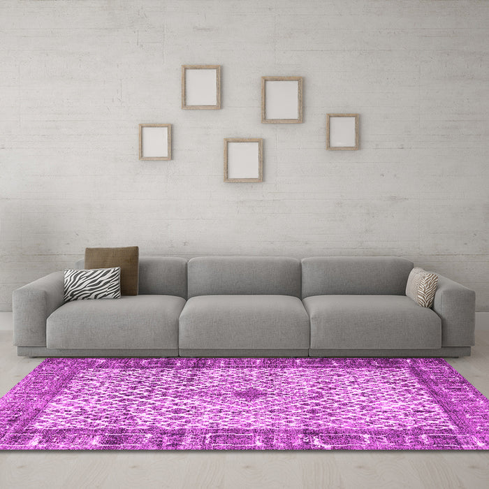 Machine Washable Persian Pink Traditional Rug in a Living Room, wshtr3597pnk