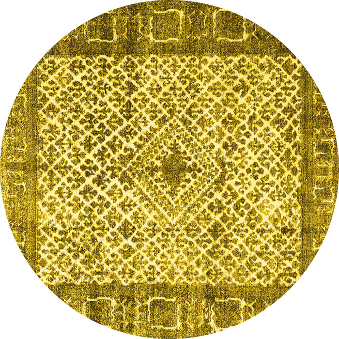 Round Machine Washable Persian Yellow Traditional Rug, wshtr3597yw
