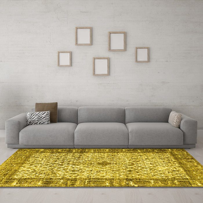Machine Washable Persian Yellow Traditional Rug in a Living Room, wshtr3597yw