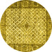 Round Persian Yellow Traditional Rug, tr3597yw