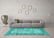 Machine Washable Persian Turquoise Traditional Area Rugs in a Living Room,, wshtr3597turq