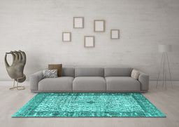 Machine Washable Persian Turquoise Traditional Area Rugs in a Living Room,, wshtr3597turq