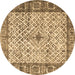 Round Persian Brown Traditional Rug, tr3597brn