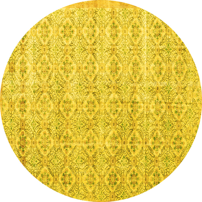 Round Persian Yellow Traditional Rug, tr3598yw