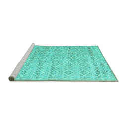 Sideview of Machine Washable Persian Turquoise Traditional Area Rugs, wshtr3598turq