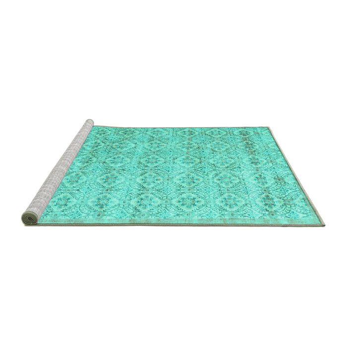 Sideview of Machine Washable Persian Turquoise Traditional Area Rugs, wshtr3598turq