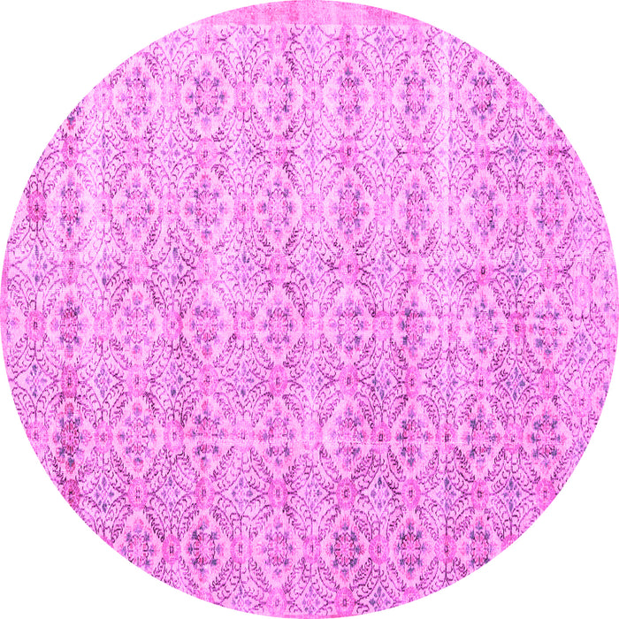 Round Machine Washable Persian Pink Traditional Rug, wshtr3598pnk