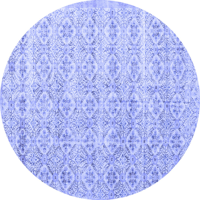 Round Machine Washable Persian Blue Traditional Rug, wshtr3598blu