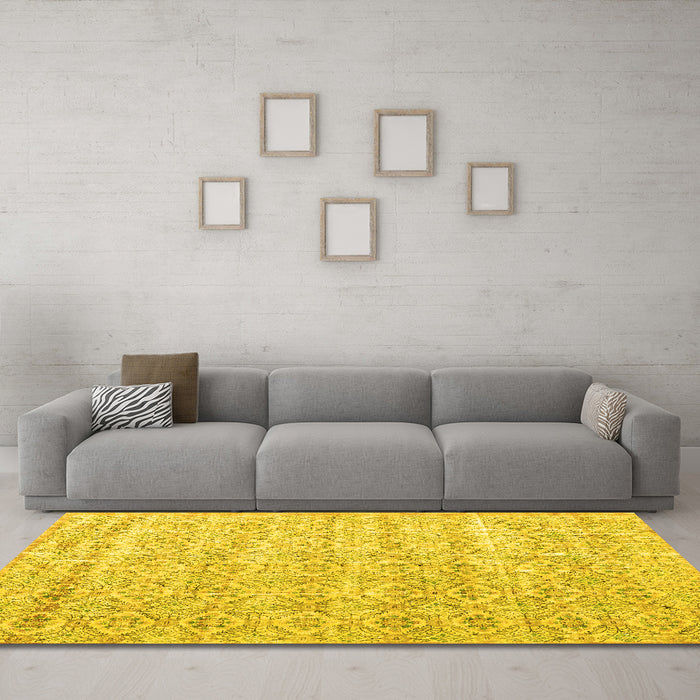 Machine Washable Persian Yellow Traditional Rug in a Living Room, wshtr3598yw
