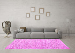 Machine Washable Persian Pink Traditional Rug in a Living Room, wshtr3598pnk
