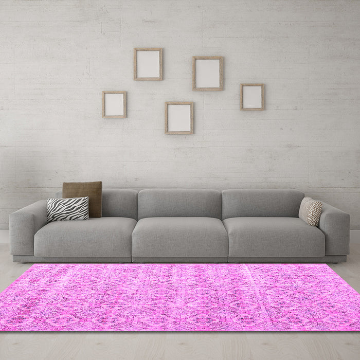 Machine Washable Persian Pink Traditional Rug in a Living Room, wshtr3598pnk