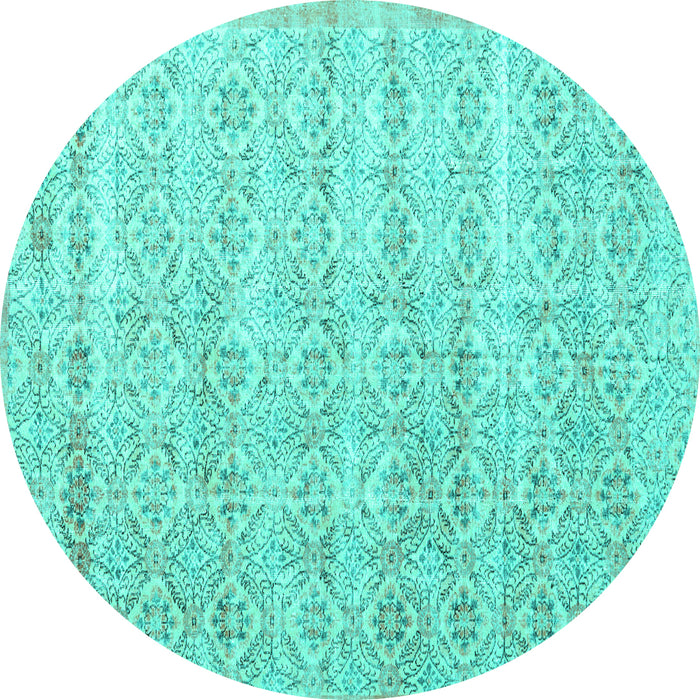 Round Persian Turquoise Traditional Rug, tr3598turq