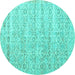 Round Machine Washable Persian Turquoise Traditional Area Rugs, wshtr3598turq