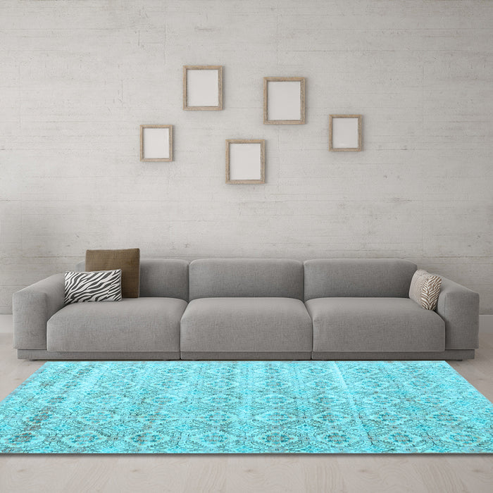 Machine Washable Persian Light Blue Traditional Rug in a Living Room, wshtr3598lblu