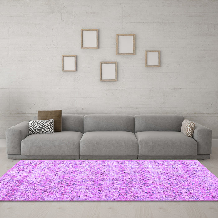 Machine Washable Persian Purple Traditional Area Rugs in a Living Room, wshtr3598pur