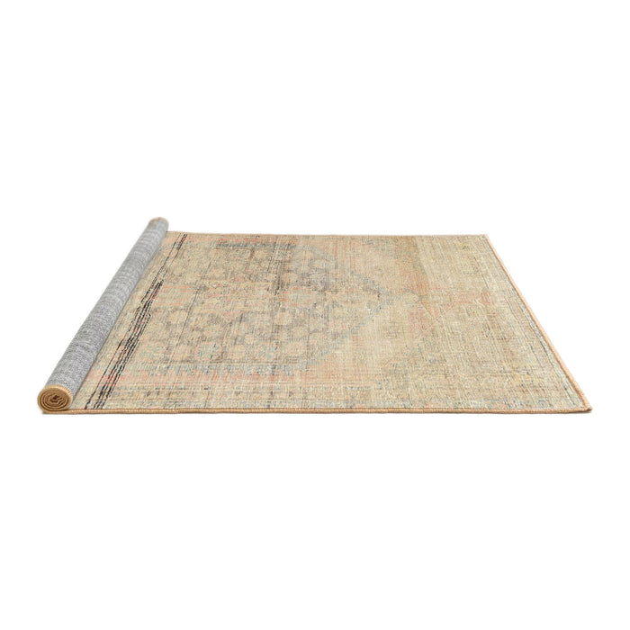 Sideview of Machine Washable Traditional Khaki Gold Rug, wshtr3599