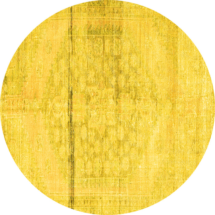 Round Machine Washable Persian Yellow Traditional Rug, wshtr3599yw