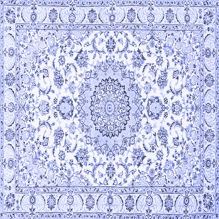 Square Machine Washable Medallion Blue Traditional Rug, wshtr359blu