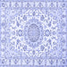 Square Machine Washable Medallion Blue Traditional Rug, wshtr359blu