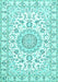 Machine Washable Medallion Turquoise Traditional Area Rugs, wshtr359turq