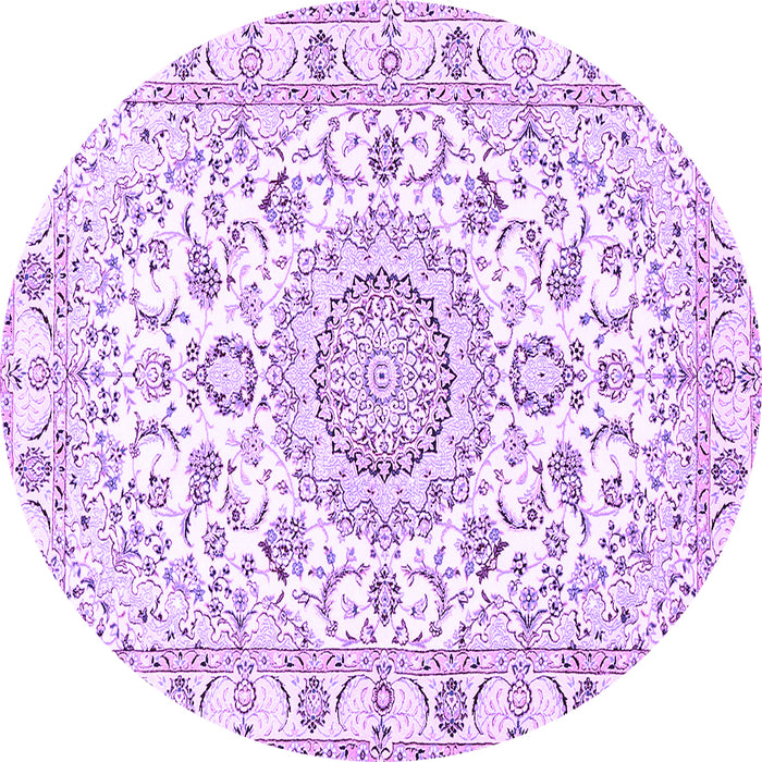 Round Machine Washable Medallion Purple Traditional Area Rugs, wshtr359pur