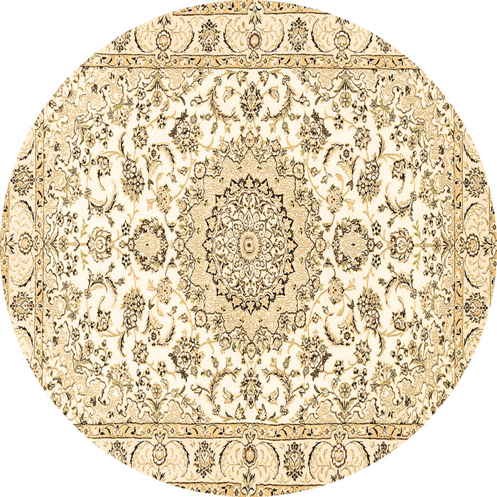 Round Machine Washable Medallion Brown Traditional Rug, wshtr359brn