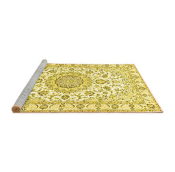 Sideview of Machine Washable Medallion Yellow Traditional Rug, wshtr359yw