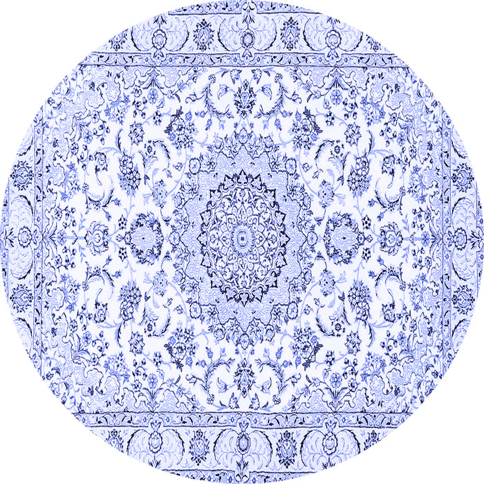 Round Machine Washable Medallion Blue Traditional Rug, wshtr359blu