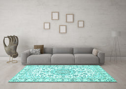 Machine Washable Medallion Turquoise Traditional Area Rugs in a Living Room,, wshtr359turq
