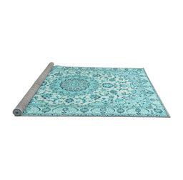 Sideview of Machine Washable Medallion Light Blue Traditional Rug, wshtr359lblu