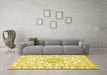 Machine Washable Medallion Yellow Traditional Rug in a Living Room, wshtr359yw