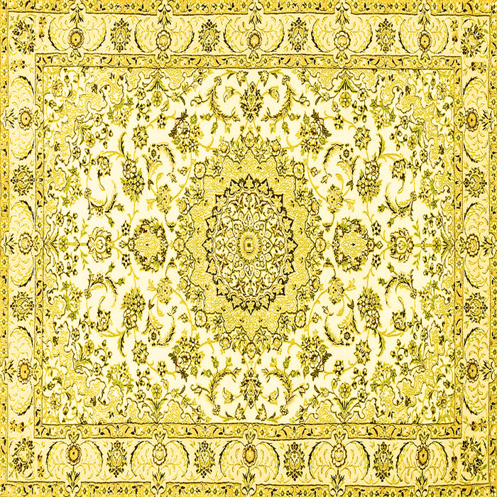 Square Machine Washable Medallion Yellow Traditional Rug, wshtr359yw